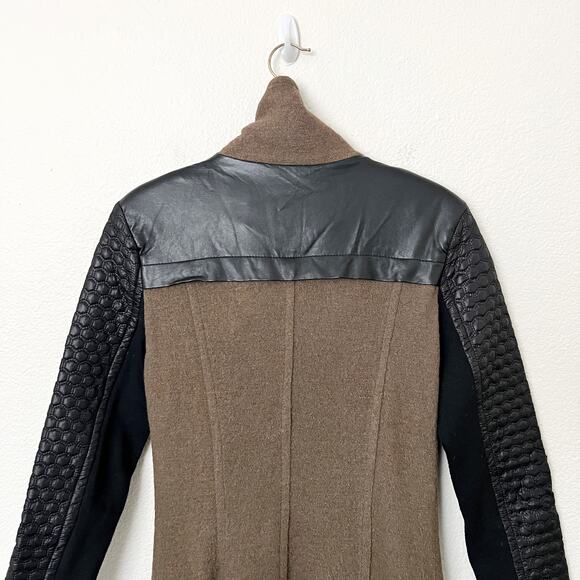 [Lucy Paris] Olive Green Black Mixed Media Wool Faux Leather Jacket Size Small S - Picture 4 of 11